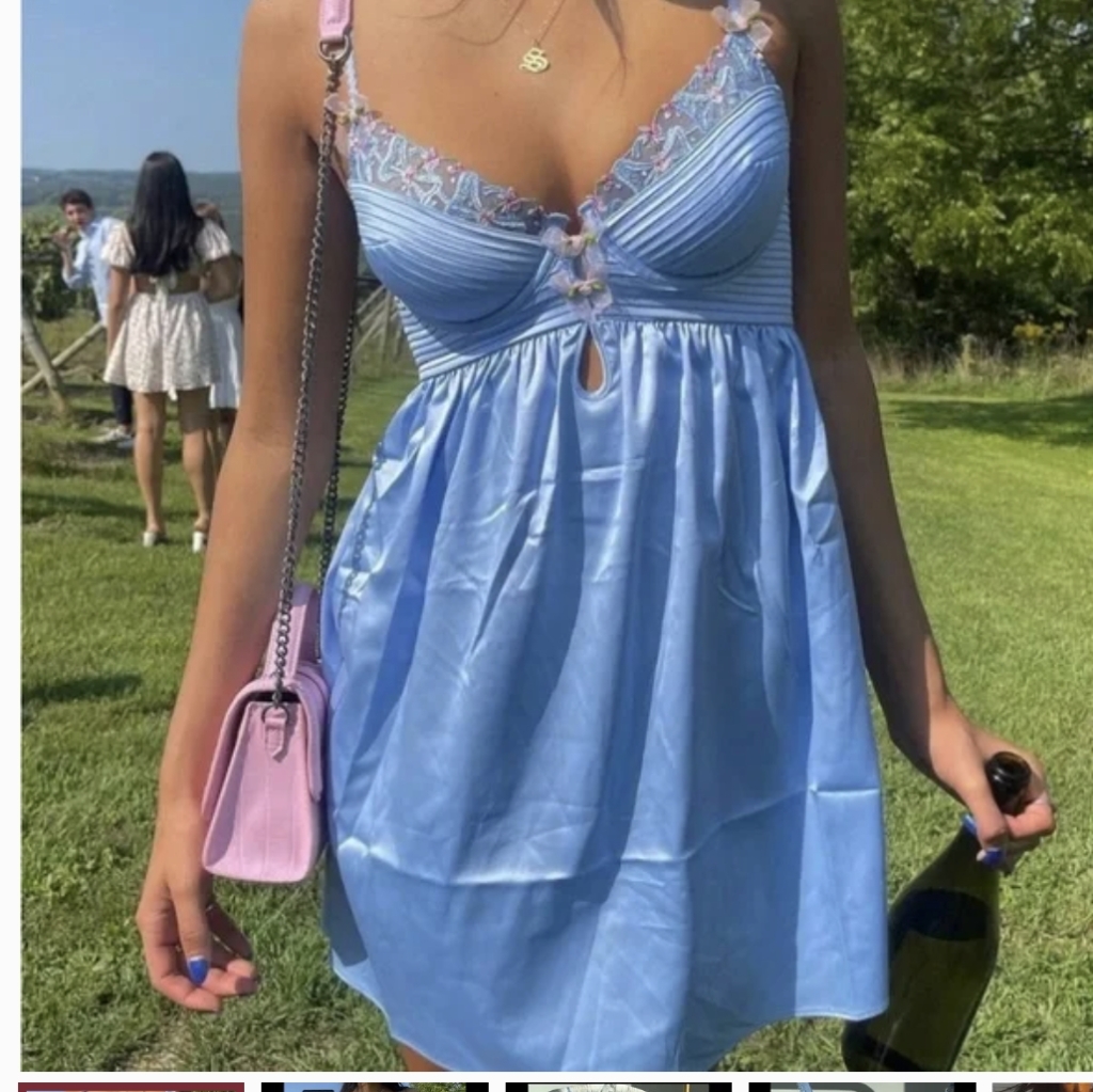 Gorgeous Nwt For Love & Lemons Blue Bell Bow Mini Slip Dress